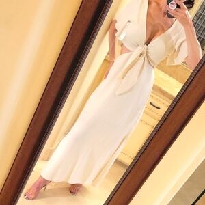 SHEIN Elegant Cream Flutter Sleeve Cut-out Dress, M